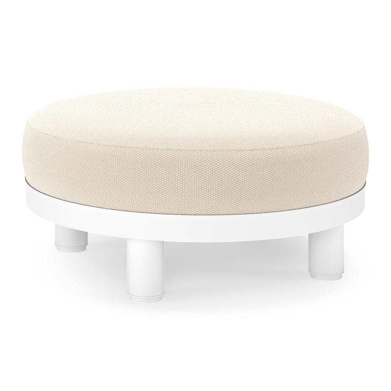 Salon de jardin pouf Donato en aluminium blanc et coussins en all Weather Sunbrella® Luxe Lopi Antique