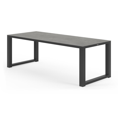 Ensemble de jardin Livo en aluminium noir avec plateau de table en céramique pleine gris et 6 chaises de jardin Rivo
