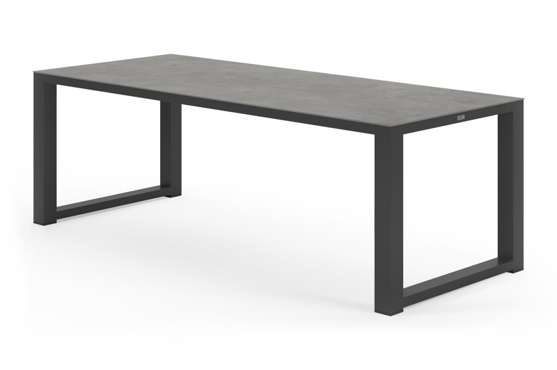 Table de jardin Livo rectangulaire en aluminium noir et céramique pleine gris - Lg. 220 x Lrg. 92 x Haut. 73 cm