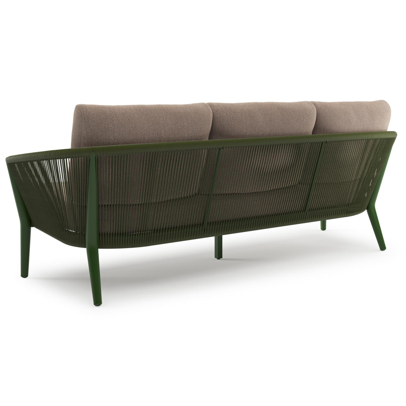 Orso loungeset in groen aluminium en groen verticaal geweven ronde rope met Savane Earth all weather sunbrella® luxe kussen