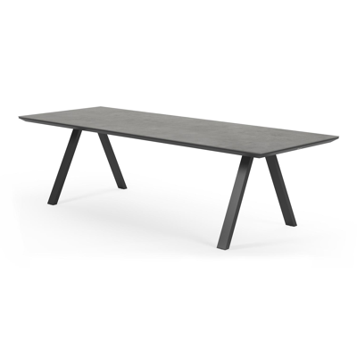 Puglia tuinset in zwart aluminium en grijs volkeramiek tafelblad met 8 stapelbare Bareto tuinstoelen