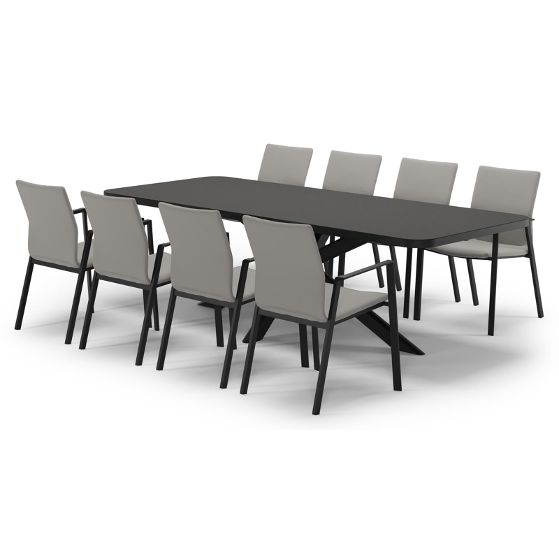Ensemble de jardin Estella extensible rectangulaire en aluminium noir et sintered stone Notte minerale avec 8 chaises de jardin Madura