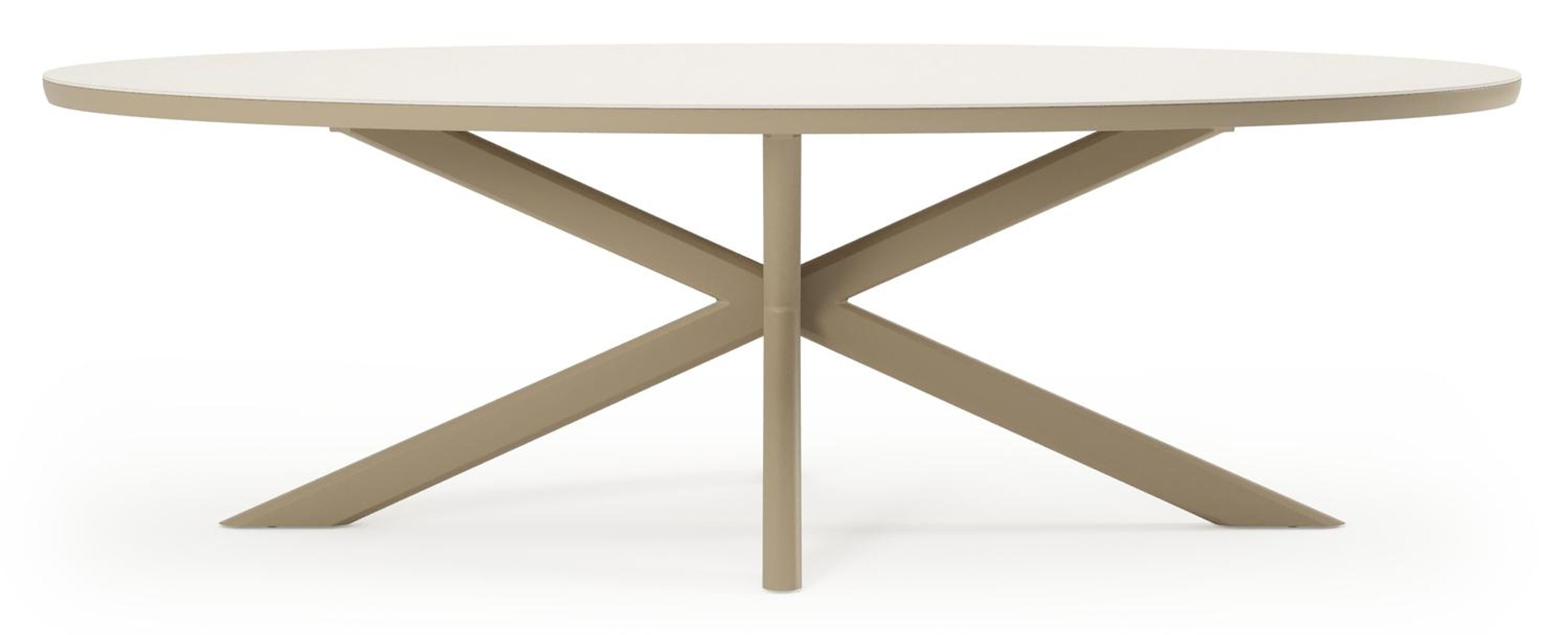 Pamplona tuinset in beige aluminium en crema minerale sintered stone met 6 stapelbare Matera tuinstoelen
