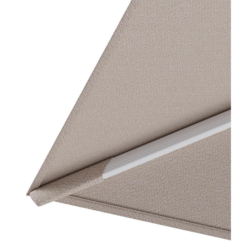 Rufina zweefparasol met tiltfunctie in wit aluminium en Wander Pilat All Weather Sunbrella® Luxe parasoldoek - L1 400 x L2 300 cm met parasolvoet Minore 150 kg met wielen