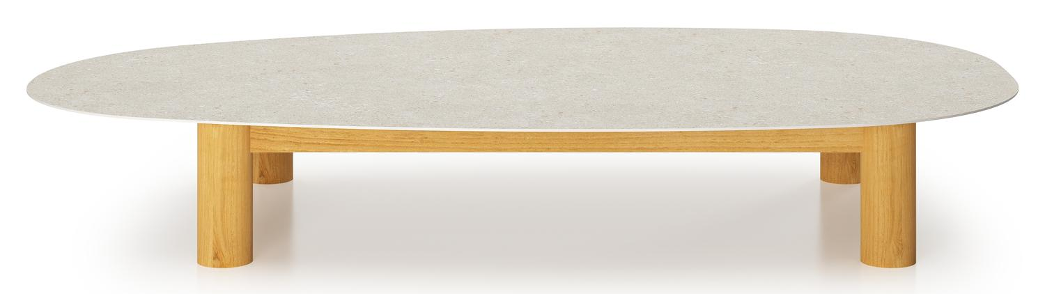 Table de basse Donato - Organo organique en teck teak et céramique pleine Shilin - Lg. 151 x Lrg. 90 x Haut. 25 cm