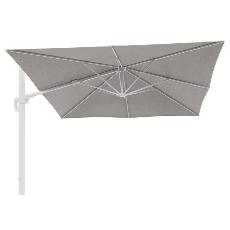 Minore zweefparasol tiltfunctie in wit aluminium en parasoldoek in All Weather Sunbrella® Luxe Tundra Sand - L1 350 x L2: 350 cm (zonder voet)