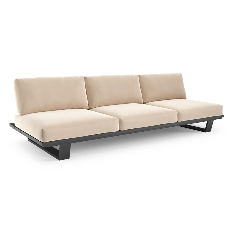 Pagino loungebank in zwart aluminium met natte linen chalk all weather sunbrella® luxe kussen