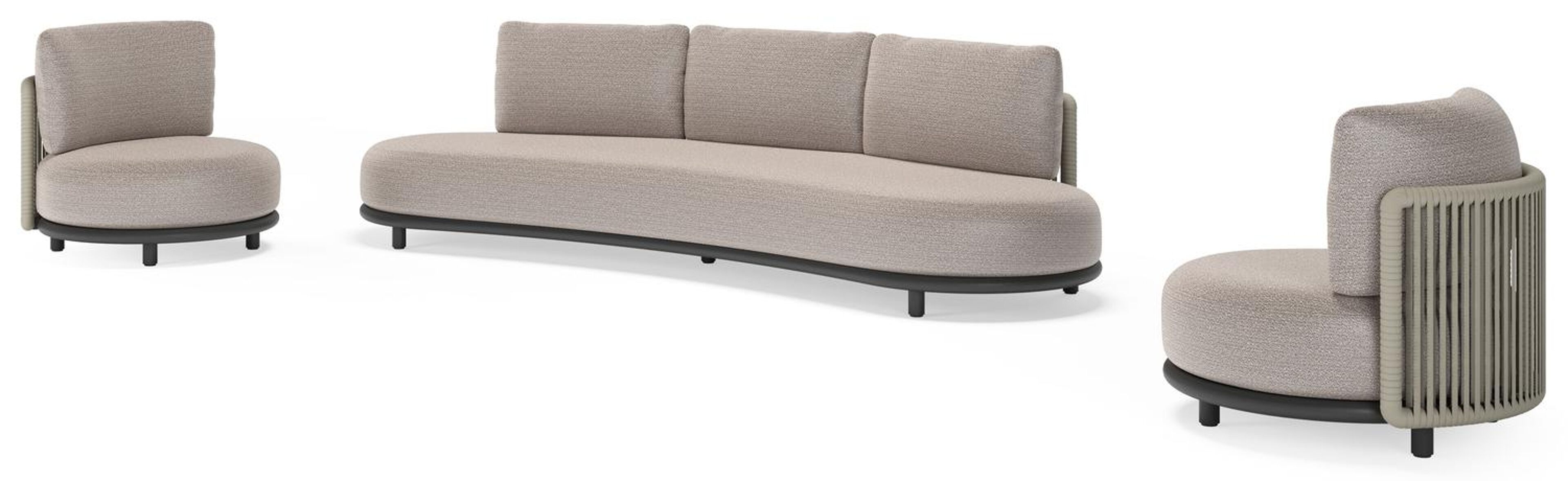 Lomano loungeset in zwart aluminium en beige verticaal geweven luxe vlakke rope met Wander Granite all weather sunbrella® luxe