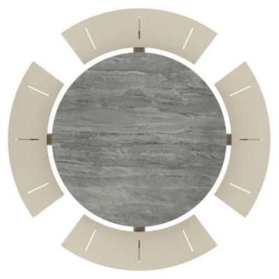 Rondino picknicktafel rond in beige aluminium en volkeramiek Aspen Grey - Dia. 148 x H 71.5 cm