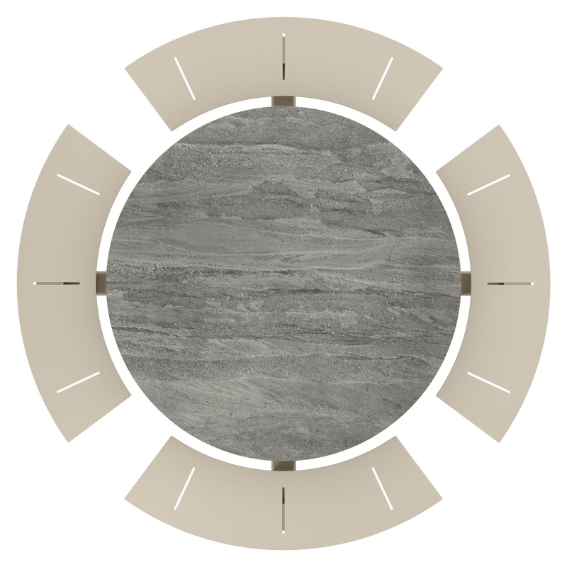 Rondino picknicktafel rond in beige aluminium en volkeramiek Aspen Grey - Dia. 148 x H 71.5 cm