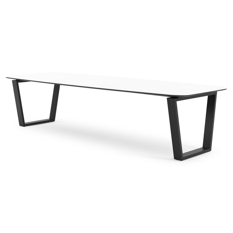 Table de jardin Pagino forme de bateau en aluminium noir et céramique pleine Arctic White - Lg. 315 x Lrg. 115 x Haut. 73 cm