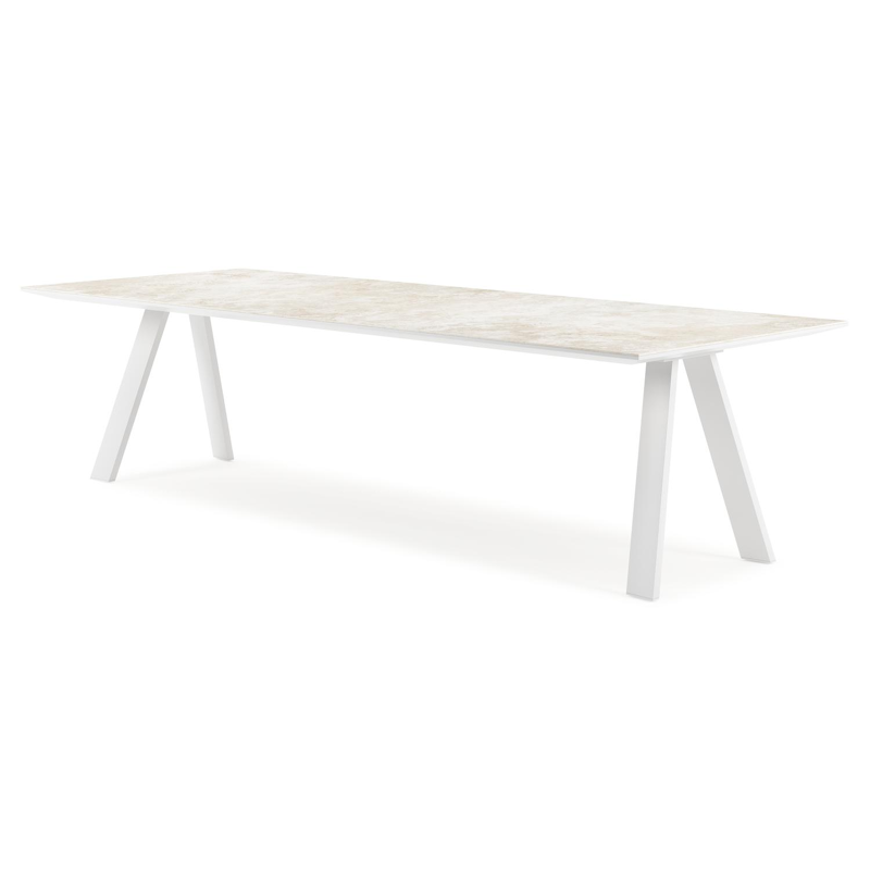 Table de jardin Cesano rectangulaire en aluminium blanc et céramique pleine Rapolano Lg. 280 x Lrg. 110 cm