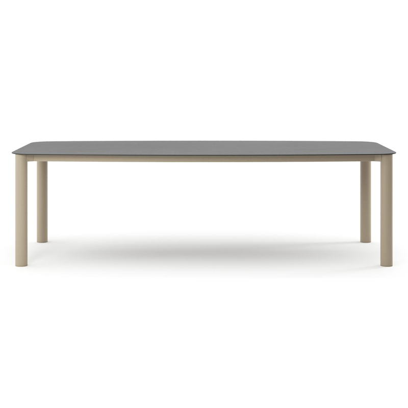 Table de jardin Orso forme de bateau en aluminium beige et céramique pleine Basalt Black - Lg. 255 x Lrg. 115 x Haut. 74.5 cm