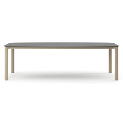 Table de jardin Orso forme de bateau en aluminium beige et céramique pleine Basalt Black - Lg. 255 x Lrg. 115 x Haut. 74.5 cm