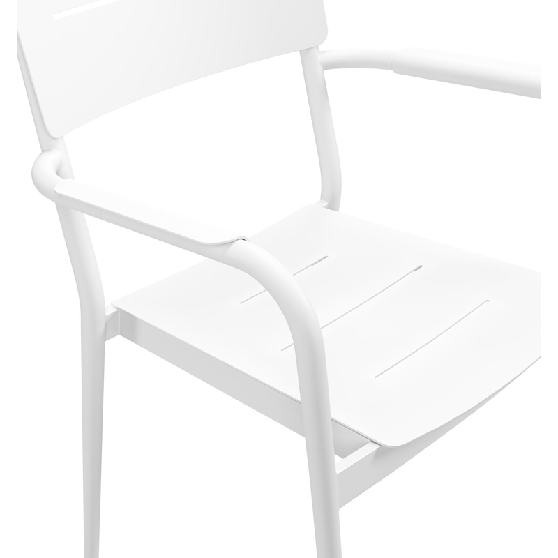 Tora tuinset rond in wit aluminium en polywood met 4 Salto tuinstoelen