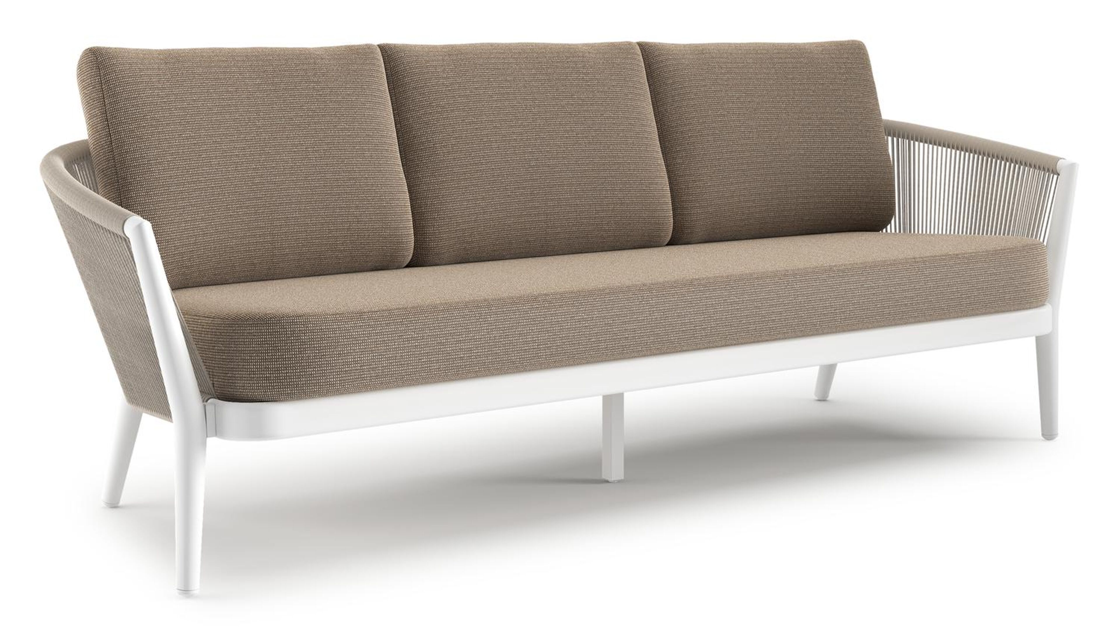 Orso loungebank in wit aluminium en beige verticaal geweven ronde rope met Firenze Earth all weather solica kussen