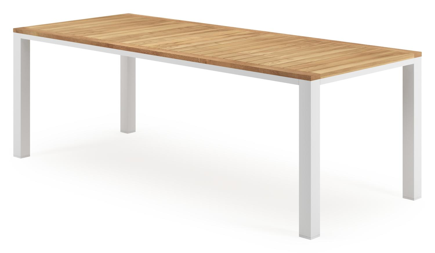 Varese tuinset in wit aluminium en naturel teak tafelblad met 6 stapelbare Madura tuinstoelen