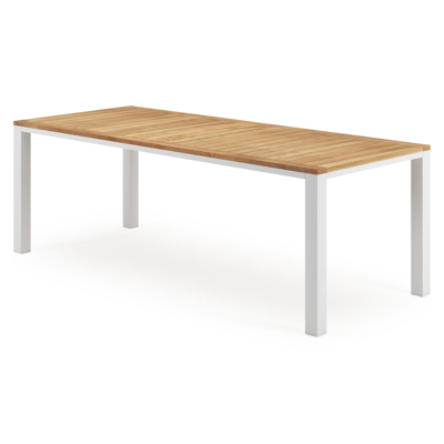 Varese tuintafel in wit aluminium en teak - L 220 x B 92 cm
