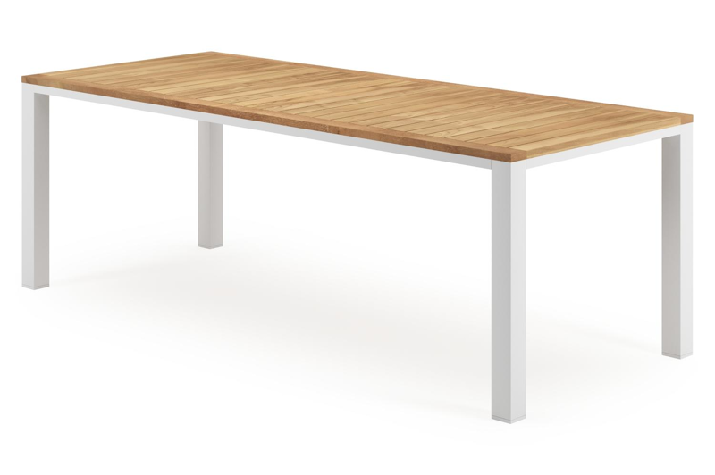 Varese tuintafel in wit aluminium en teak - L 220 x B 92 cm