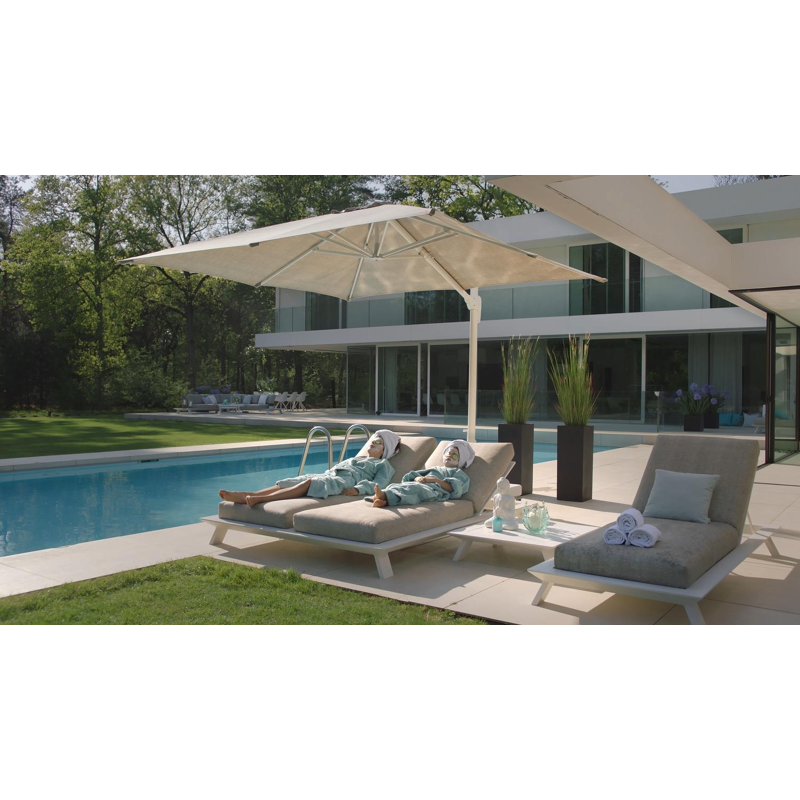 Cesano verstelbaar dubbel ligbed in wit aluminium met chartres pewter all weather sunbrella® luxe kussens