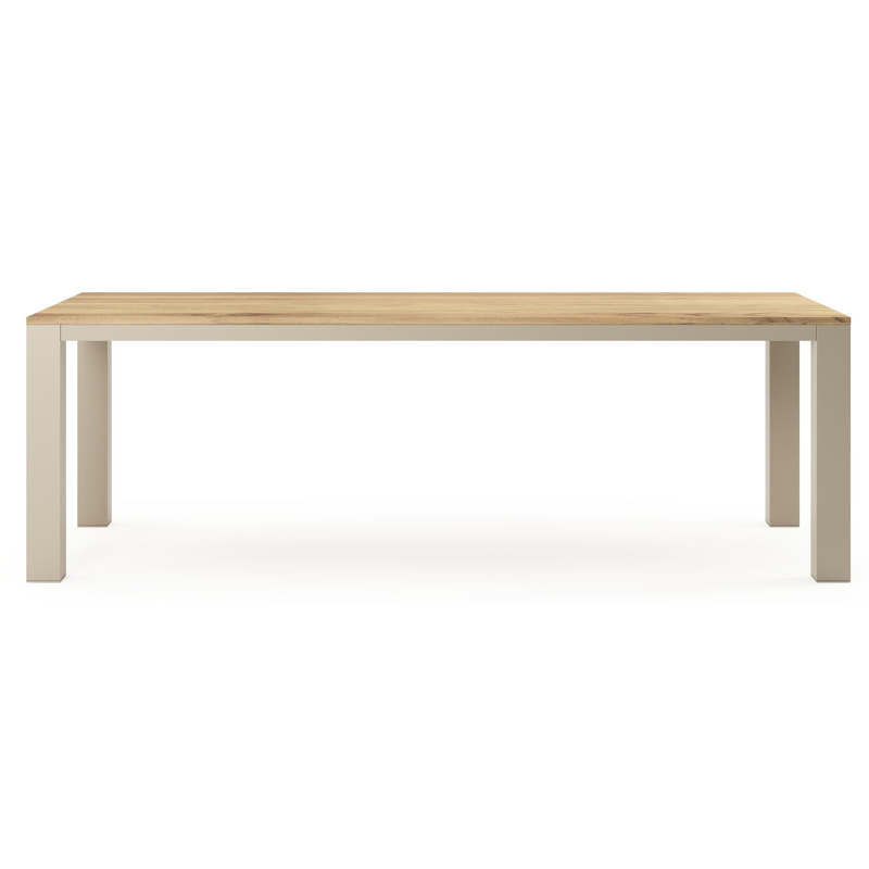 Nano tuintafel rechthoekig in beige aluminium en teak L 240 x B 100 x H 750 cm