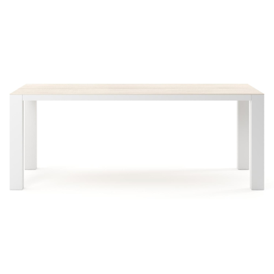 Table de jardin Nano rectangulaire en aluminium blanc et céramique pleine Travertino Bianco - Lg. 200 x Lrg. 100 x Haut. 76 cm