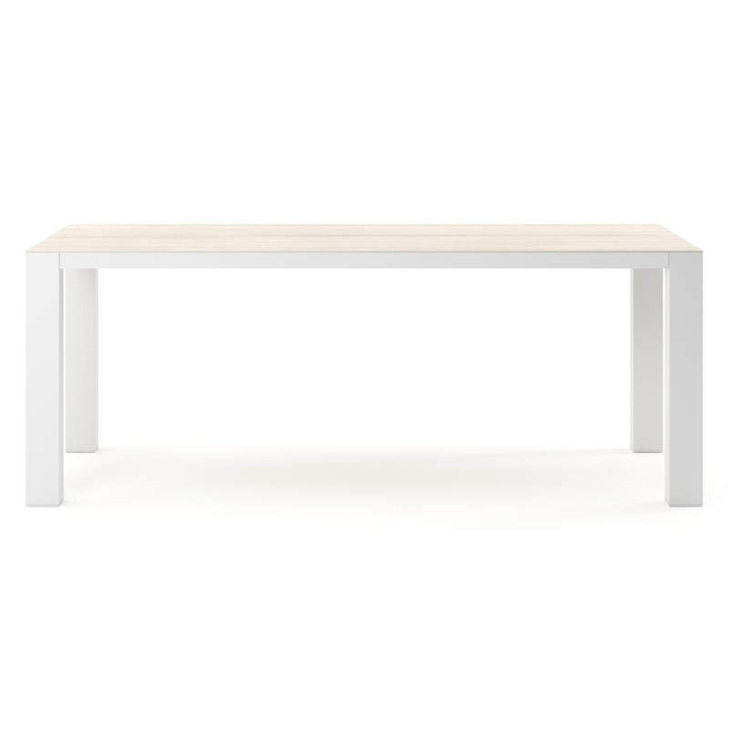 Table de jardin Nano rectangulaire en aluminium blanc et céramique pleine Travertino Bianco - Lg. 200 x Lrg. 100 x Haut. 76 cm