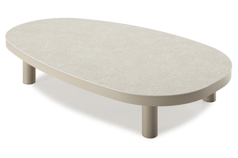 Donato loungetafel organisch in beige aluminium en volkeramiek Shilin - L 151 x B 90 x H 24.5 cm