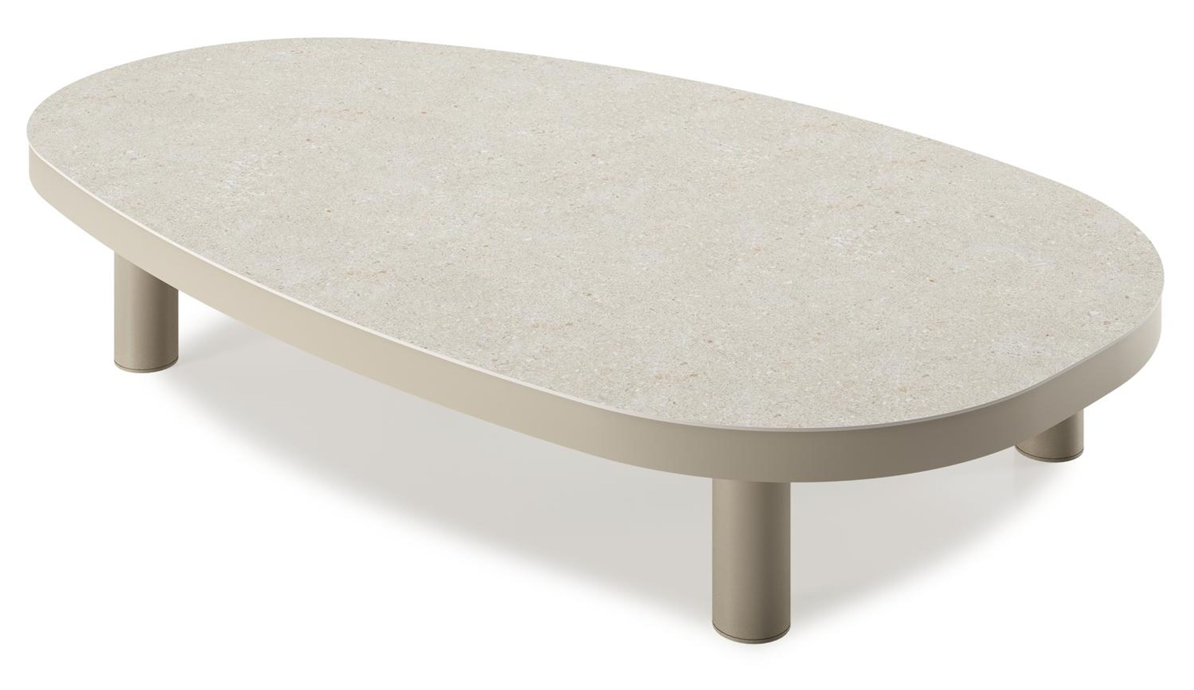 Donato loungetafel organisch in beige aluminium en volkeramiek Shilin - L 151 x B 90 x H 24.5 cm