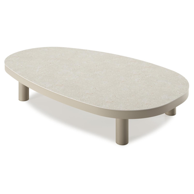Donato loungetafel organisch in beige aluminium en volkeramiek Shilin - L 151 x B 90 x H 24.5 cm