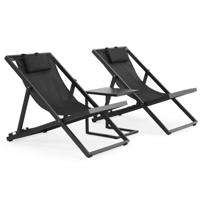 Cabana strandstoel in zwart aluminium met zwart textilene