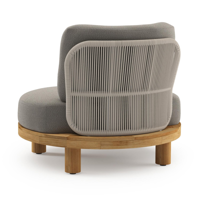 Fauteuil de jardin Donato en teck et corde ronde tissée verticalement beige et coussins en all weather sunbrella® luxe Lopi Silver