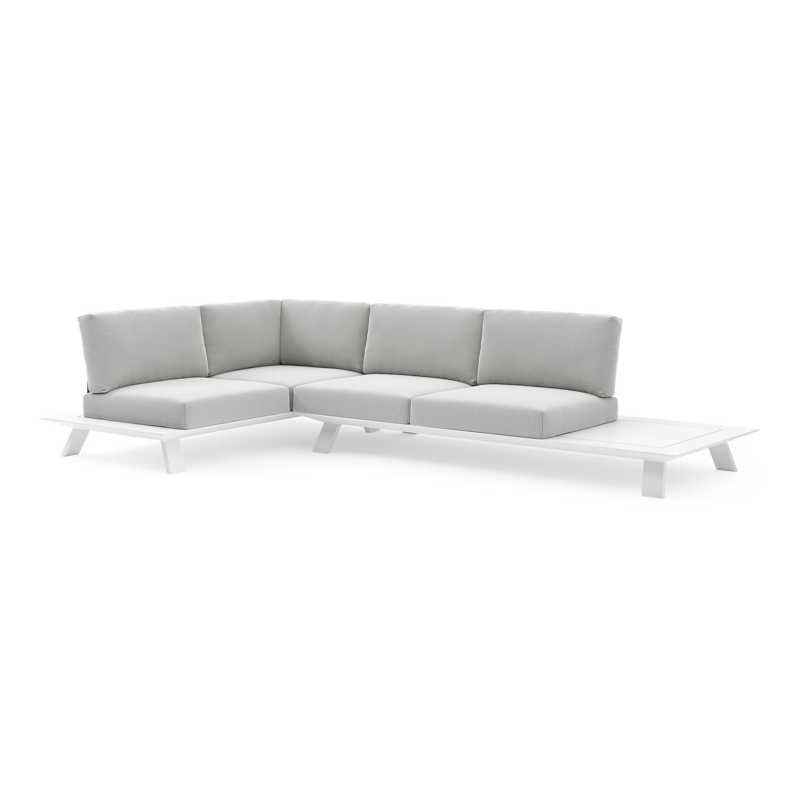 Cesano loungehoek in wit aluminium met natte grey chine all weather Sunbrella® luxe kussen