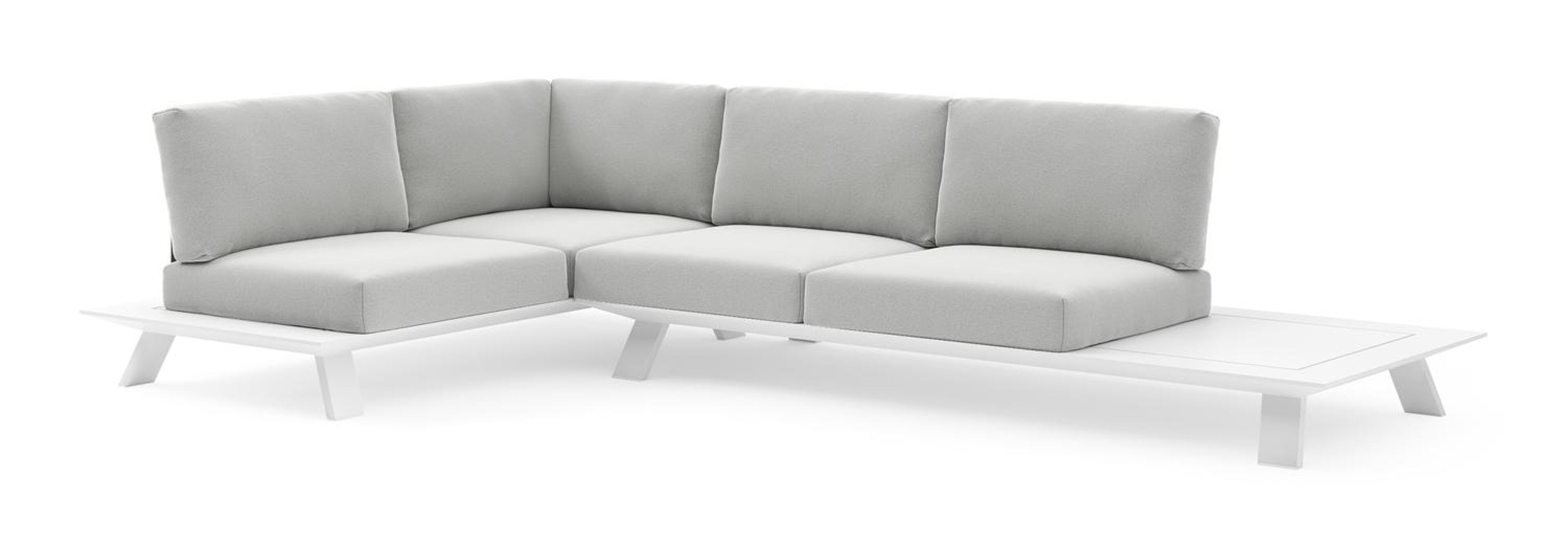 Salon de jardin d'angle Cesano en aluminium blanc et coussin en all weather Sunbrella® luxe natte grey chine