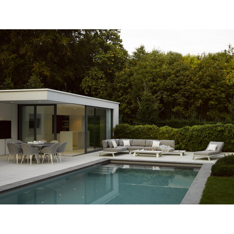 Cesano tuintafel vierkant in wit aluminium en volkeramiek aspen grey - L 148 x B 148 x H 75 cm
