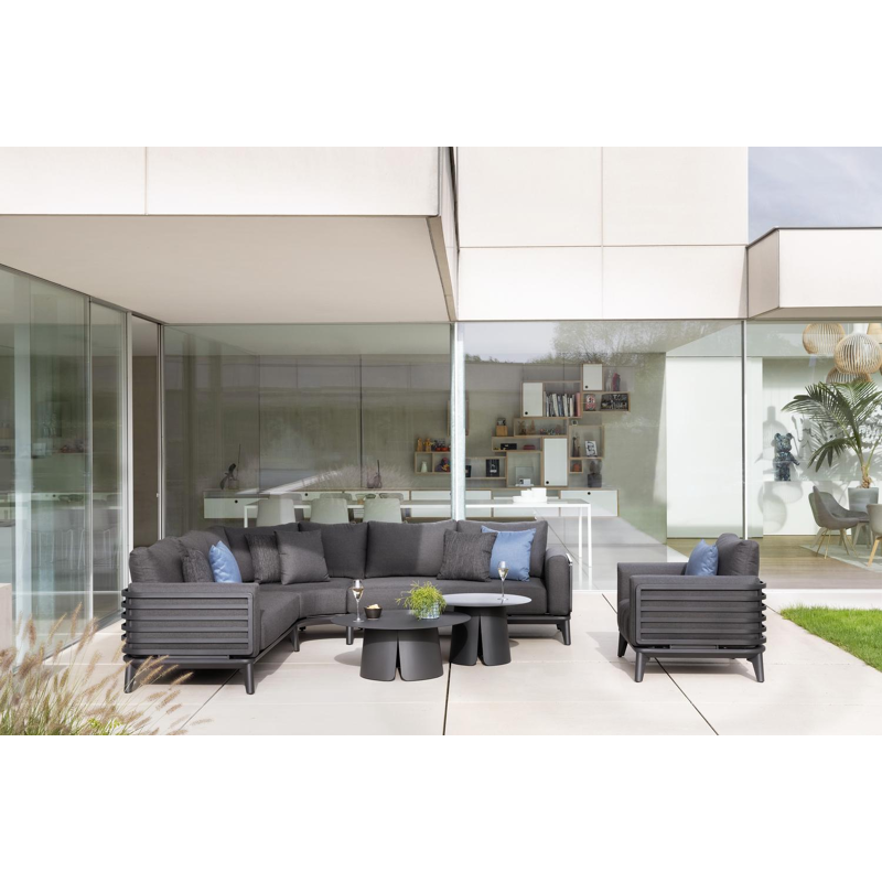 Mosa loungehoek in zwart aluminium met natte sooty all weather sunbrella® premium kussens