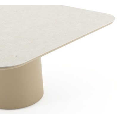Amico tuintafel afgerond vierkant in beige aluminium en volkeramiek Shilin - L 148 x B 148 x H 73.5 cm