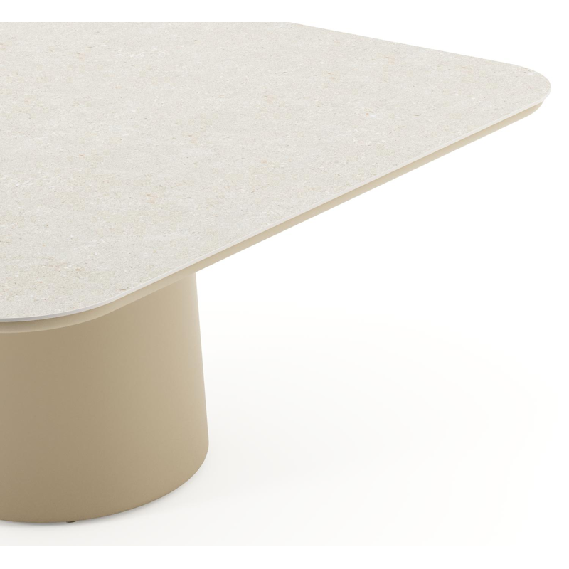 Amico tuintafel afgerond vierkant in beige aluminium en volkeramiek Shilin - L 148 x B 148 x H 73.5 cm