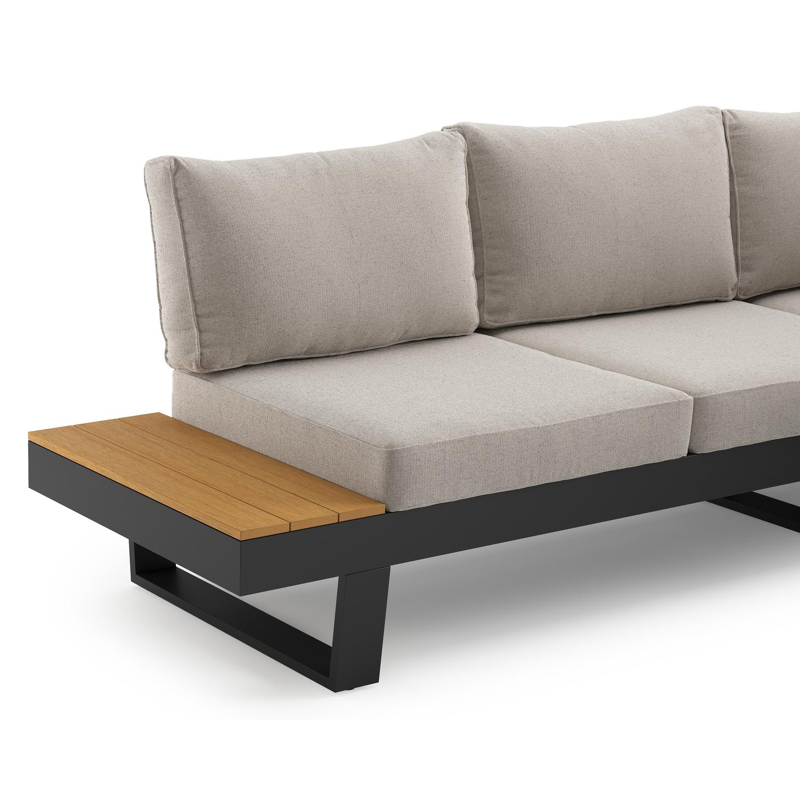 Alora loungehoek in zwart aluminium met beige weather+ softtouch kussens en loungetafel