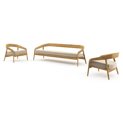 Lacrima loungeset in teak met althea camel all weather Cosytica kussen