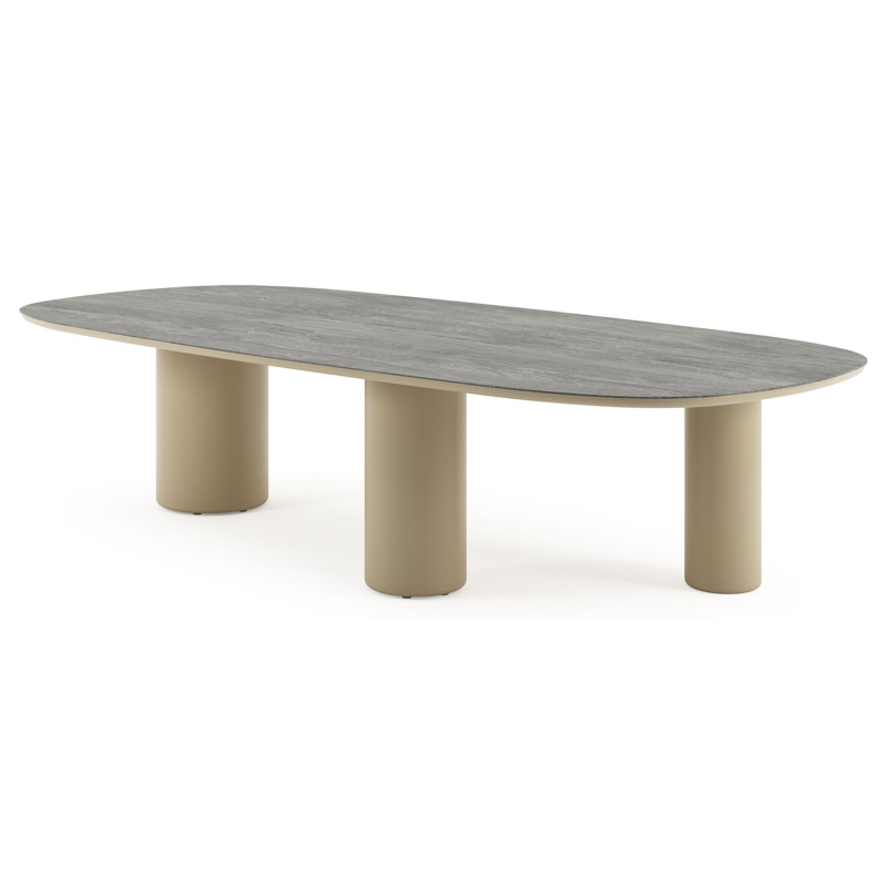 Amico tuintafel bombo xl in beige aluminium en volkeramiek Aspen Grey - L 320 x B 148 x H 73.5 cm