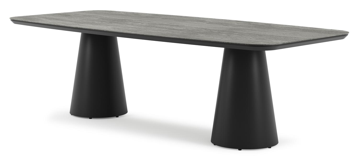 Table de jardin Donato en aluminium noir et céramique pleine aspen grey - Lg 255 x Larg. 115 x H 74 cm