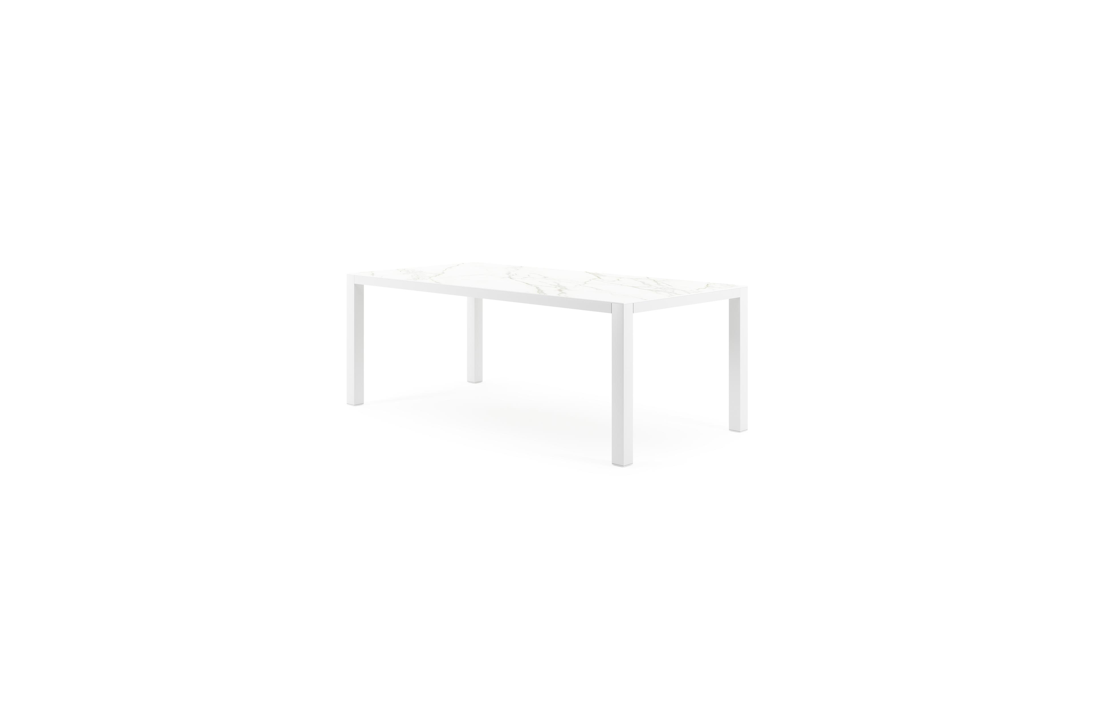 Como tuintafel in wit aluminium en volkeramiek calacatta - L 200 x B 100 x H 75 cm