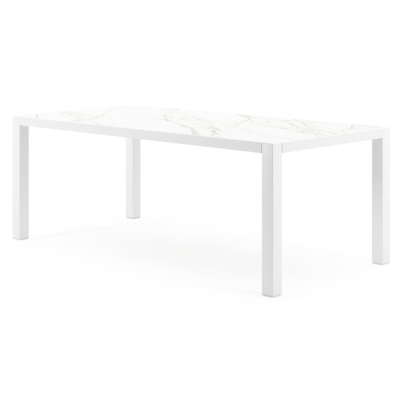 Como tuintafel in wit aluminium en volkeramiek calacatta - L 200 x B 100 x H 75 cm