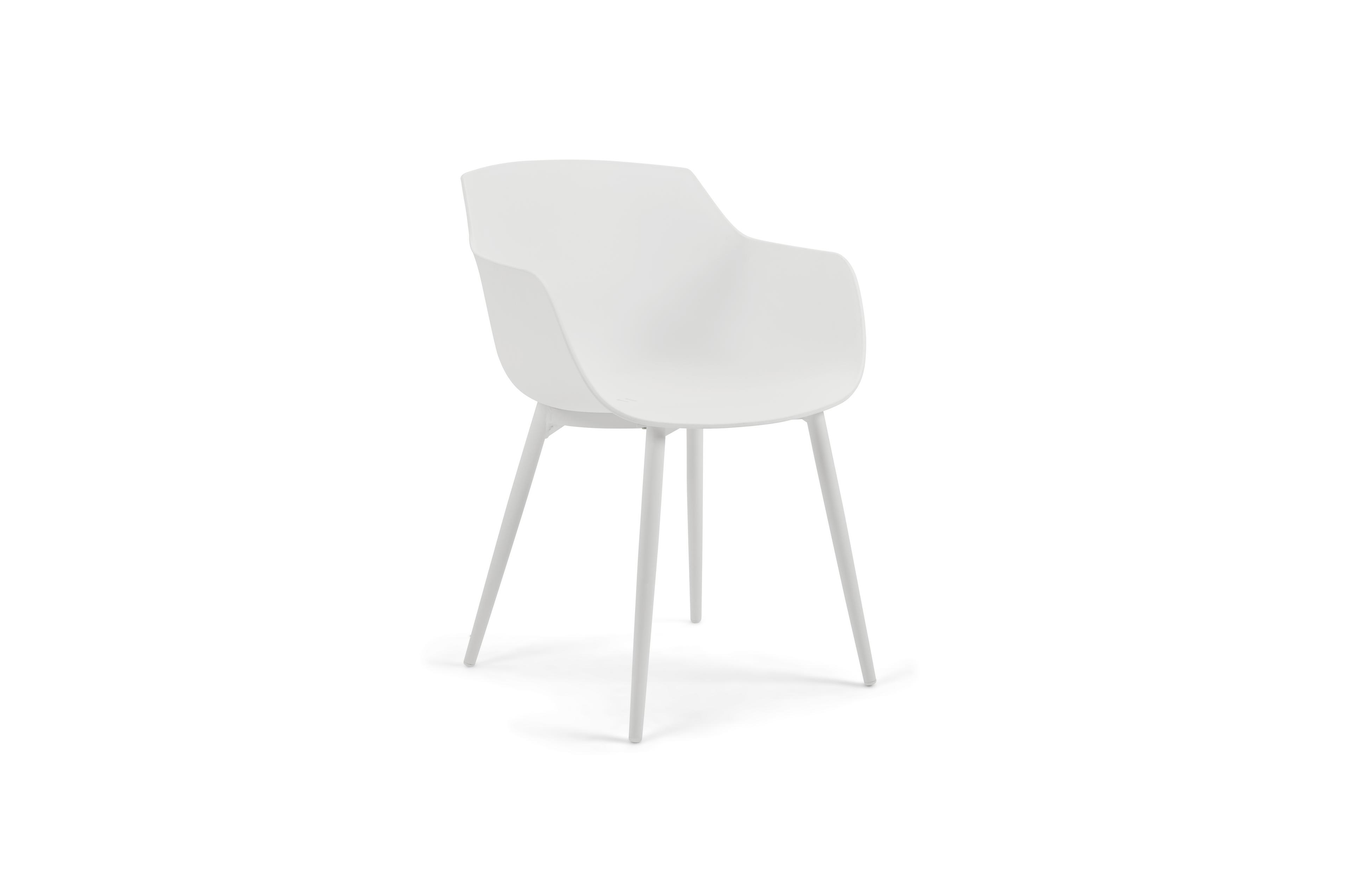 Tora tuinset in wit aluminium en naturel polywood tafelblad met 4 Paco tuinstoelen