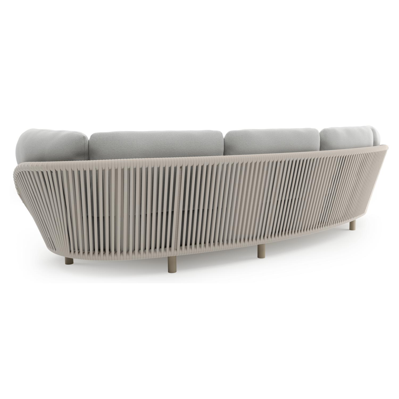 Lupino loungebank in beige aluminium en beige verticaal geweven luxe vlakke brede rope met natte grey chine all weather sunbrella® luxe kussen