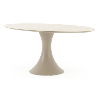 Table de jardin Fano ovale en aluminium beige et céramique pleine Retrostone Lg. 180 x Lrg. 110 x Haut. 75 cm