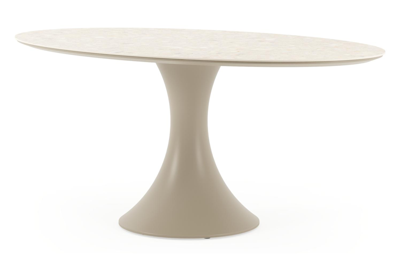 Table de jardin Fano ovale en aluminium beige et céramique pleine Retrostone Lg. 180 x Lrg. 110 x Haut. 75 cm