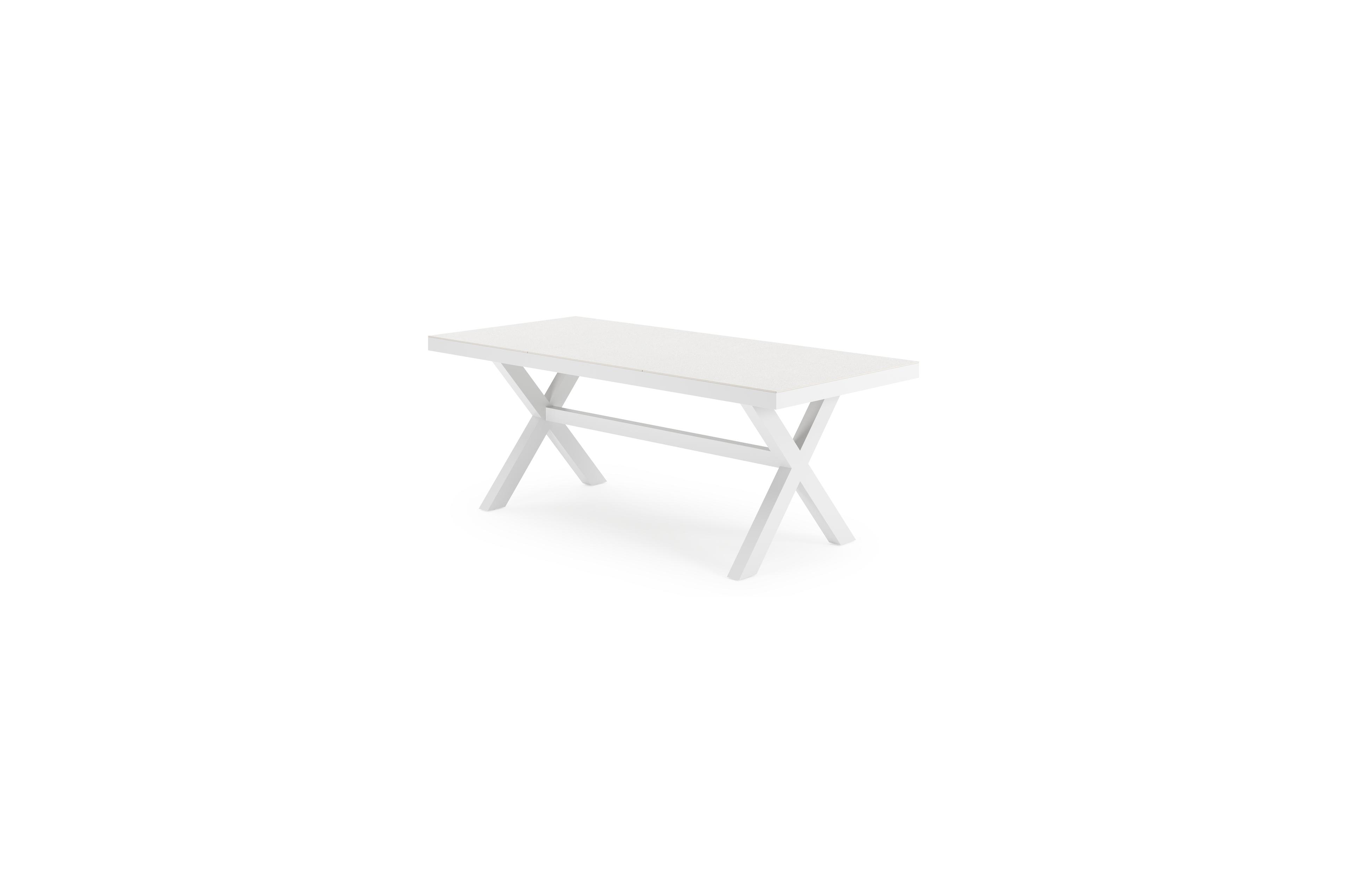 Bahia tuinset rechthoekig in wit aluminium en sintered stone grijs met 6 Bahia tuinstoelen