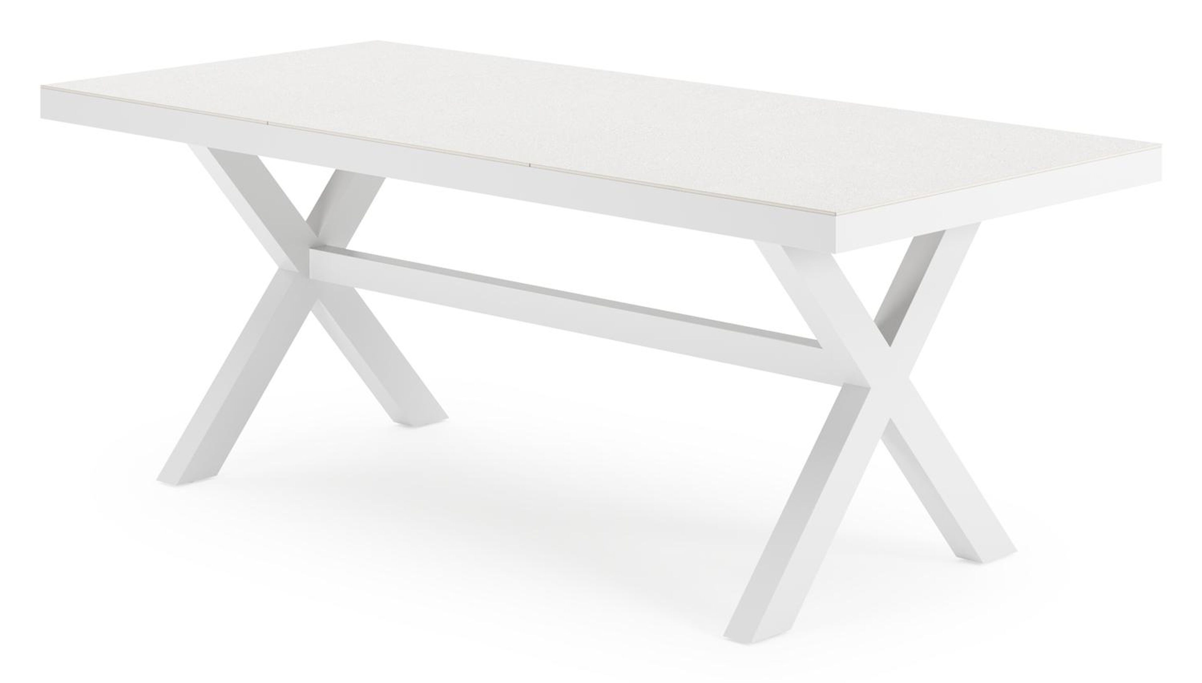 Bahia tuinset rechthoekig in wit aluminium en sintered stone grijs met 6 Bahia tuinstoelen